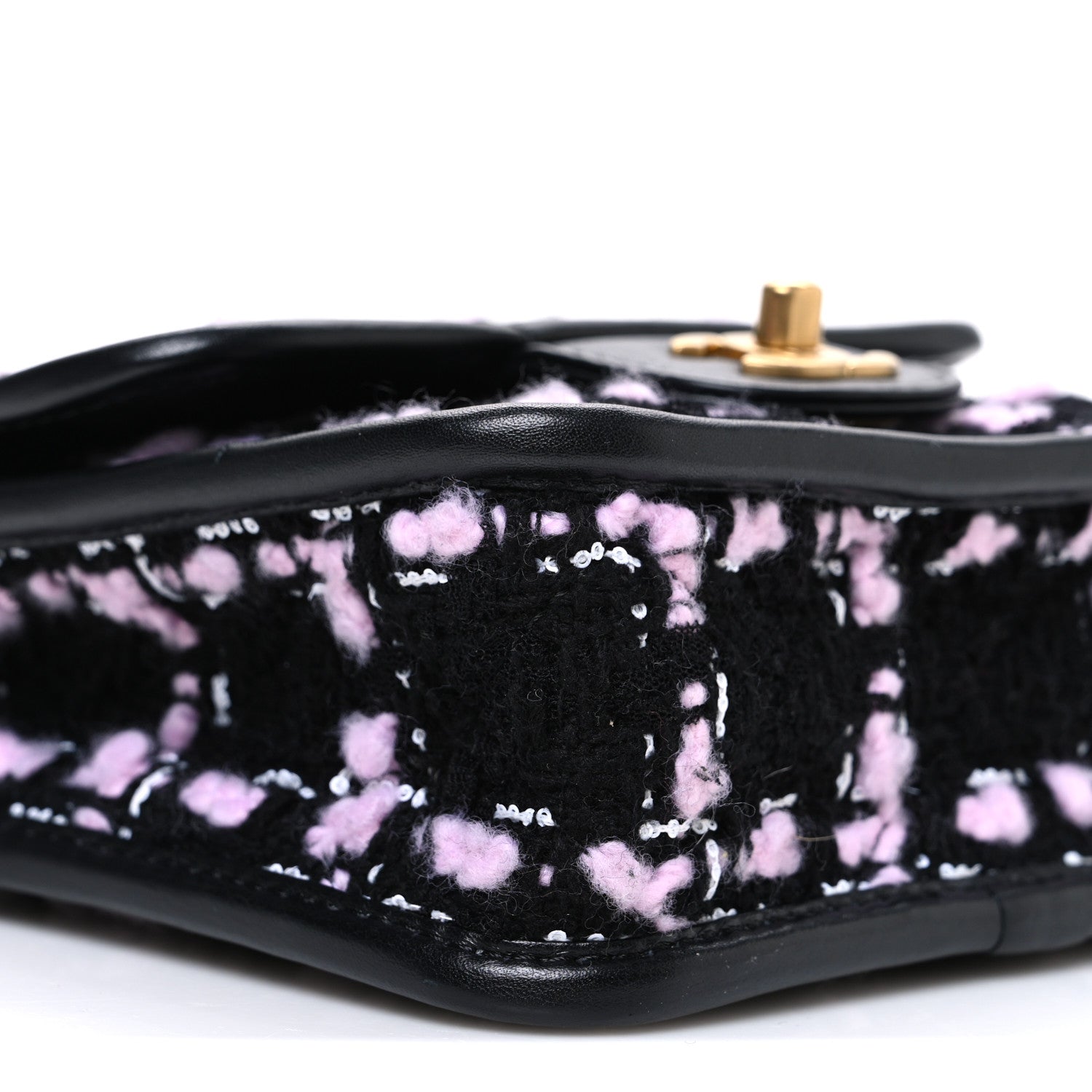 Tweed Calfskin School Memory Mini Top Handle Flap Black Pink White