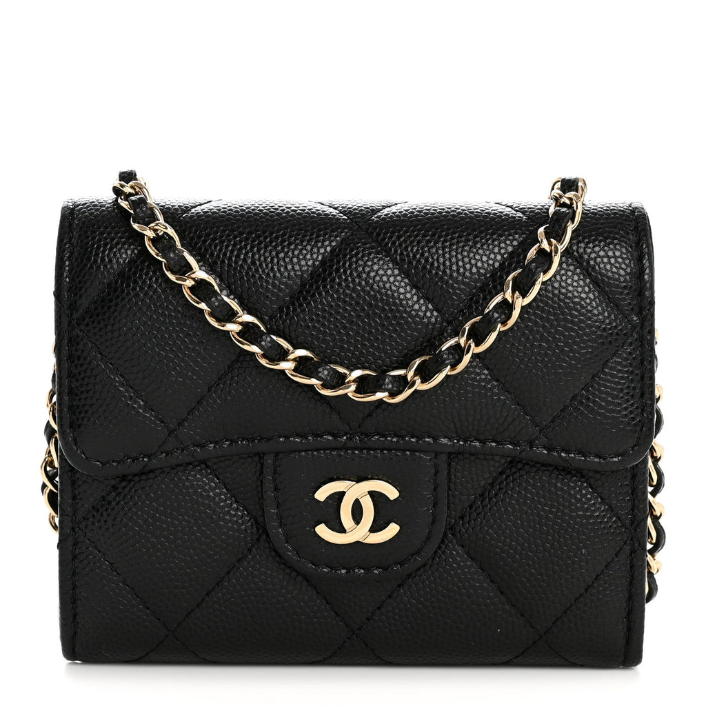 Caviar Quilted Flap  Holder On Chain Black