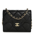 Caviar Quilted Flap  Holder On Chain Black
