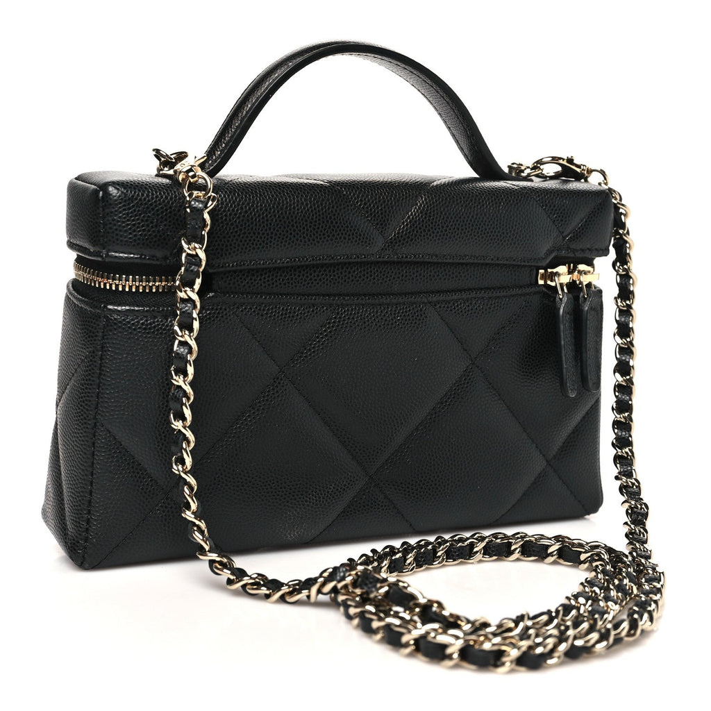 Caviar Quilted Top Handle Slim Vanity With Chain Black
