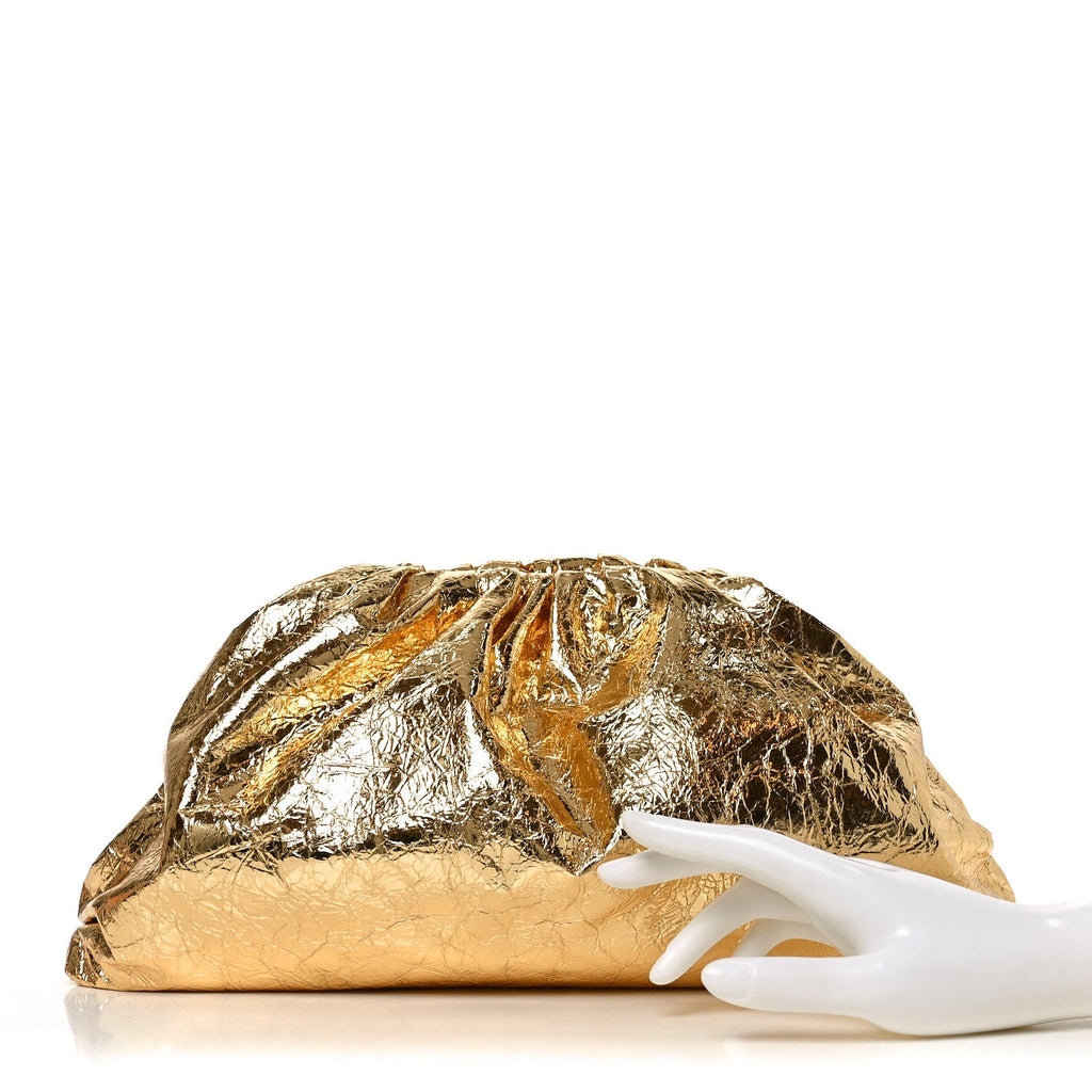 Metallic Crinkled Lambskin The Pouch Oversized Clutch Oro