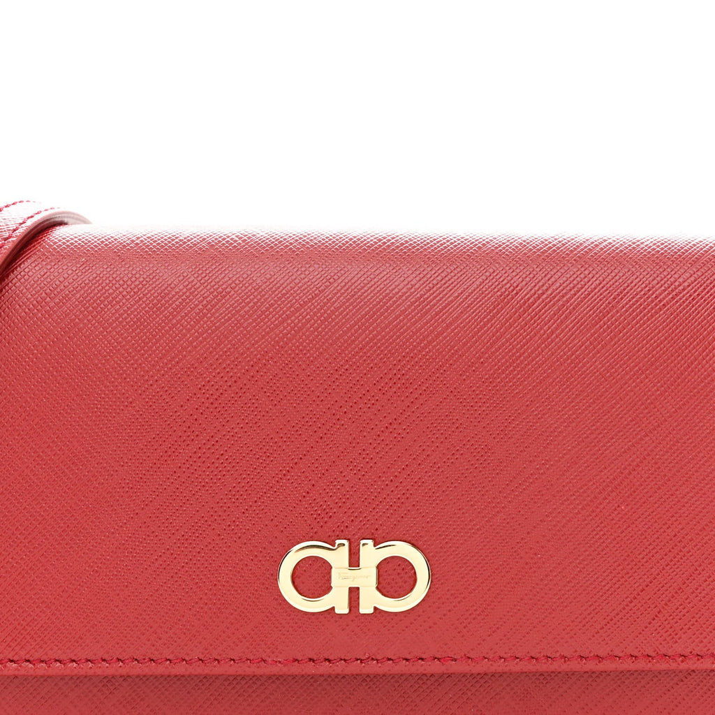 Printed Calfskin Gancini Wallet On Chain Red
