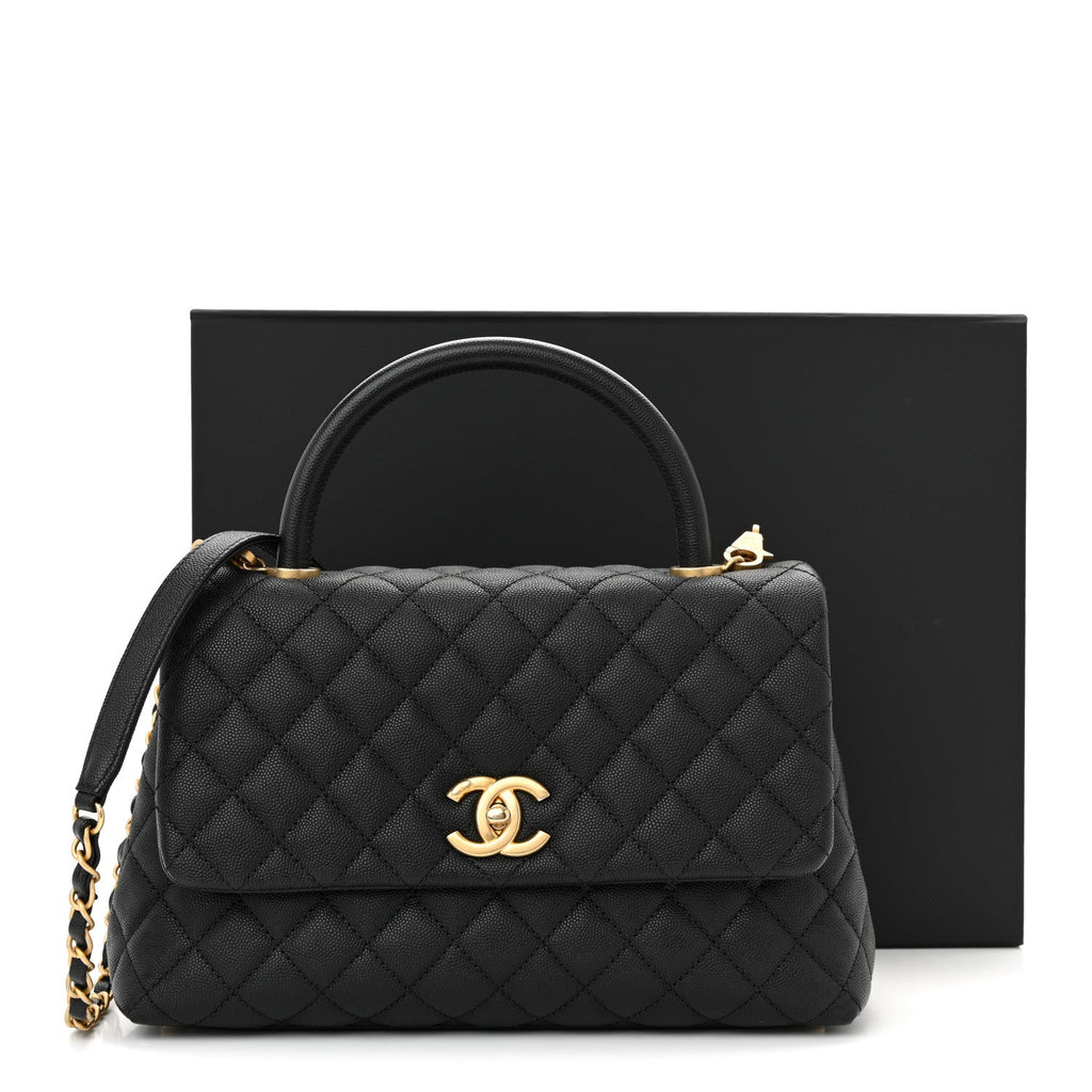 Caviar Quilted Small Coco Handle Flap Black