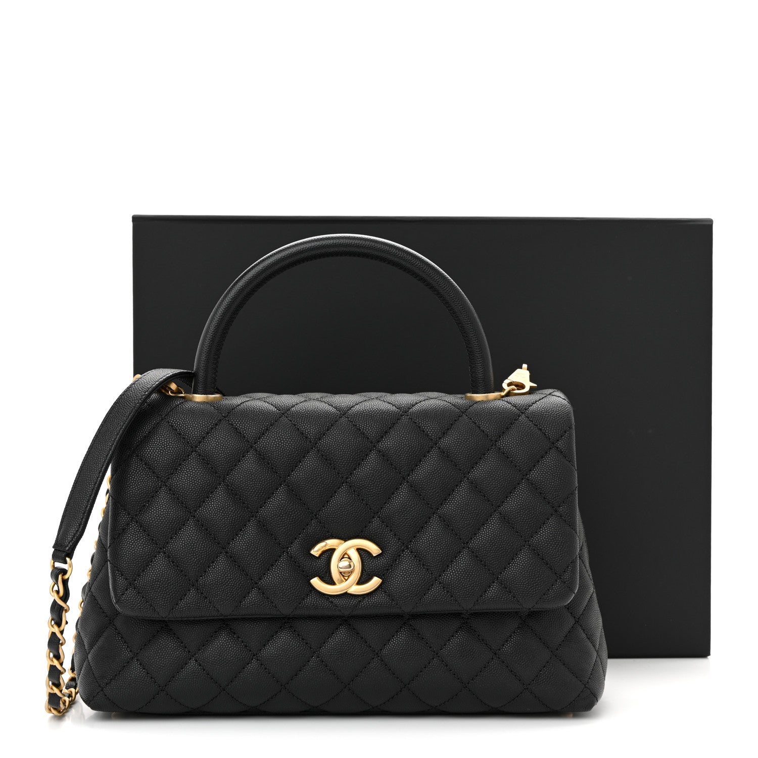 Caviar Quilted Small Coco Handle Flap Black