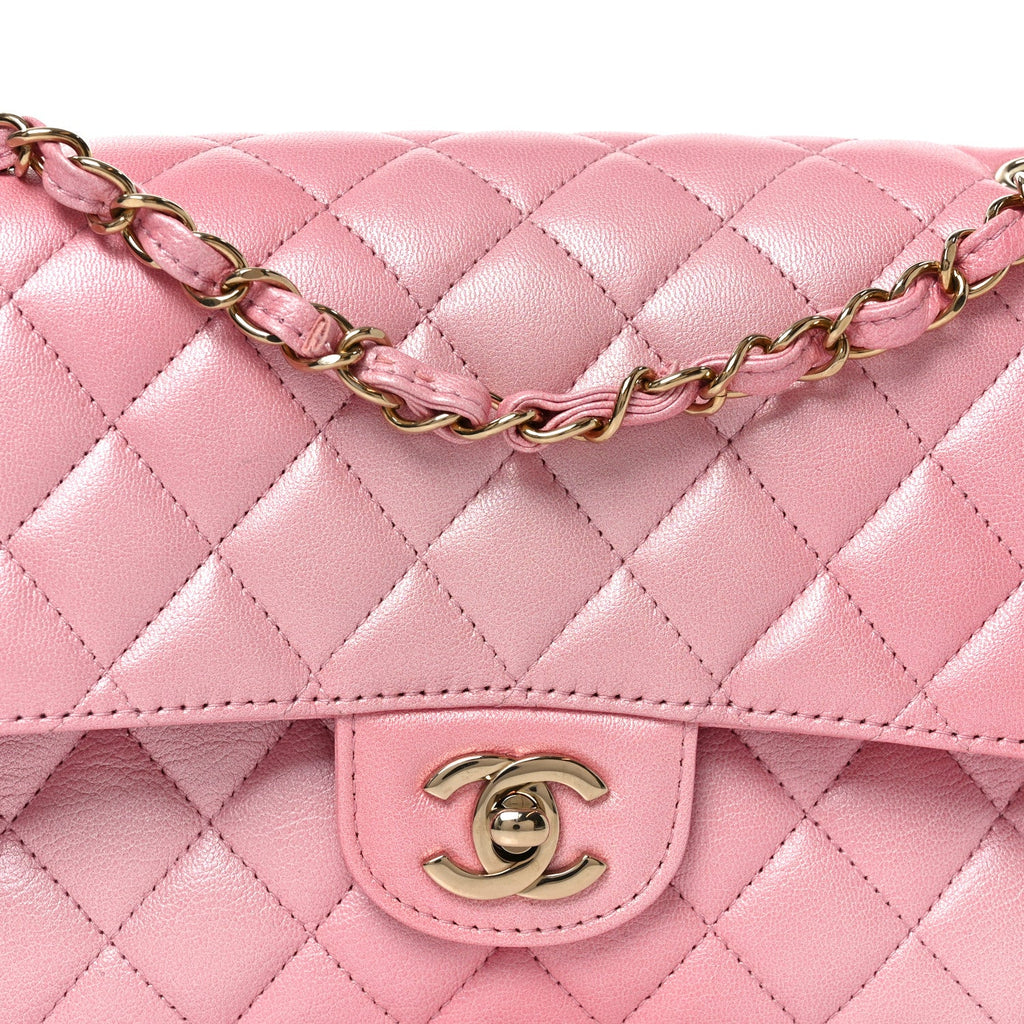 Cloudy Pearly Goatskin Quilted Medium Double Flap Pink