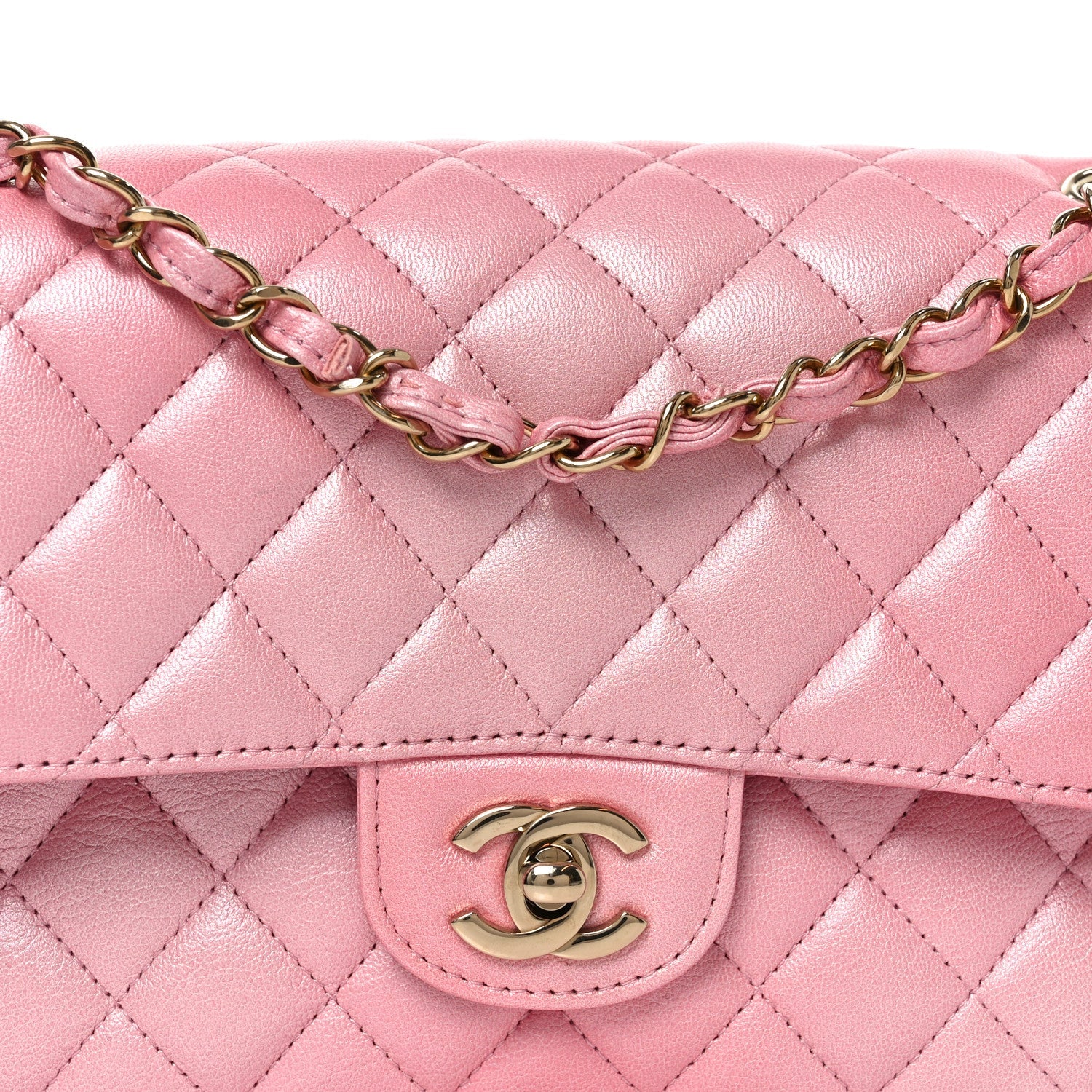 Cloudy Pearly Goatskin Quilted Medium Double Flap Pink
