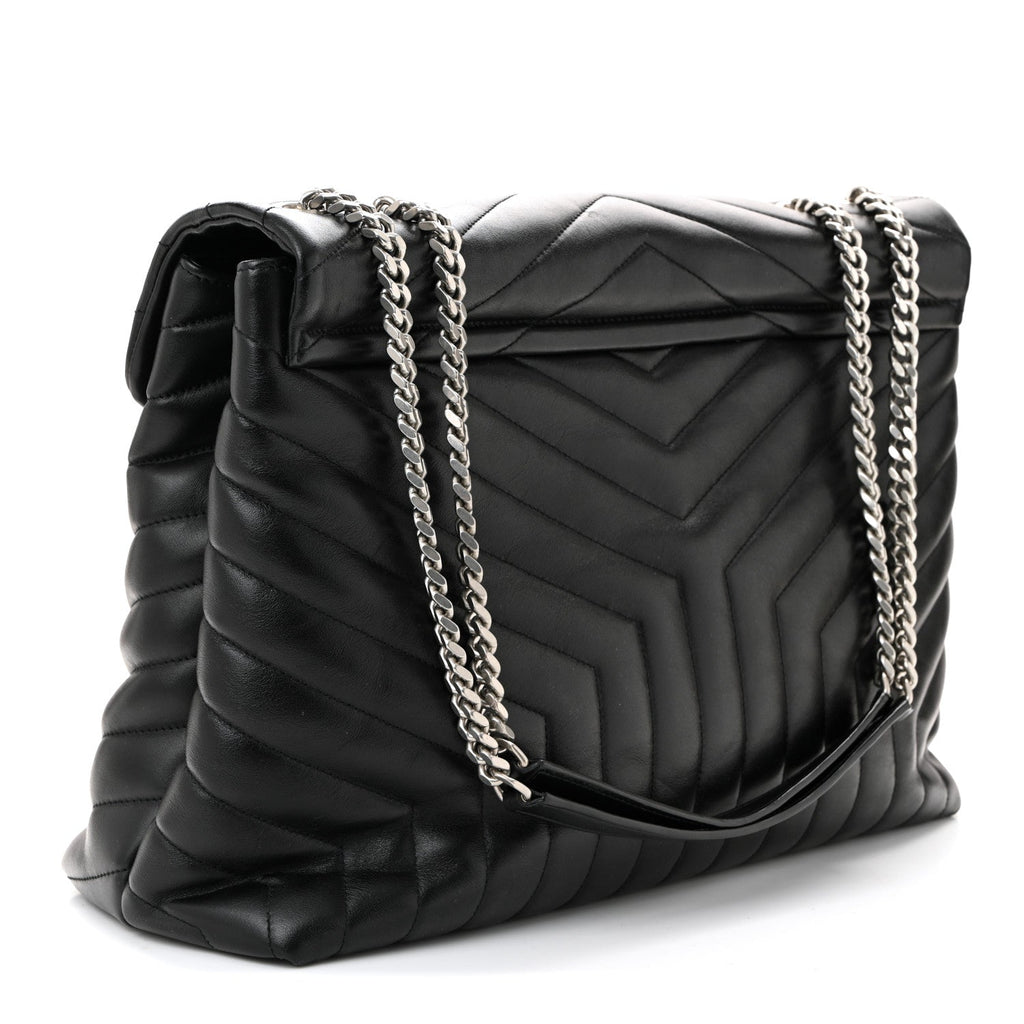 Calfskin Y Quilted Monogram Large Loulou Chain Satchel Black