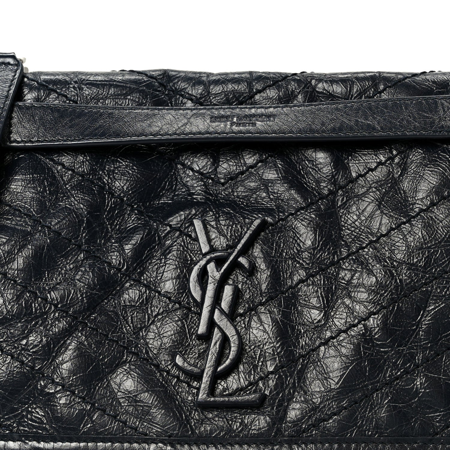 Crinkled Calfskin Matelasse Monogram Medium Niki Chain Satchel Deep Marine