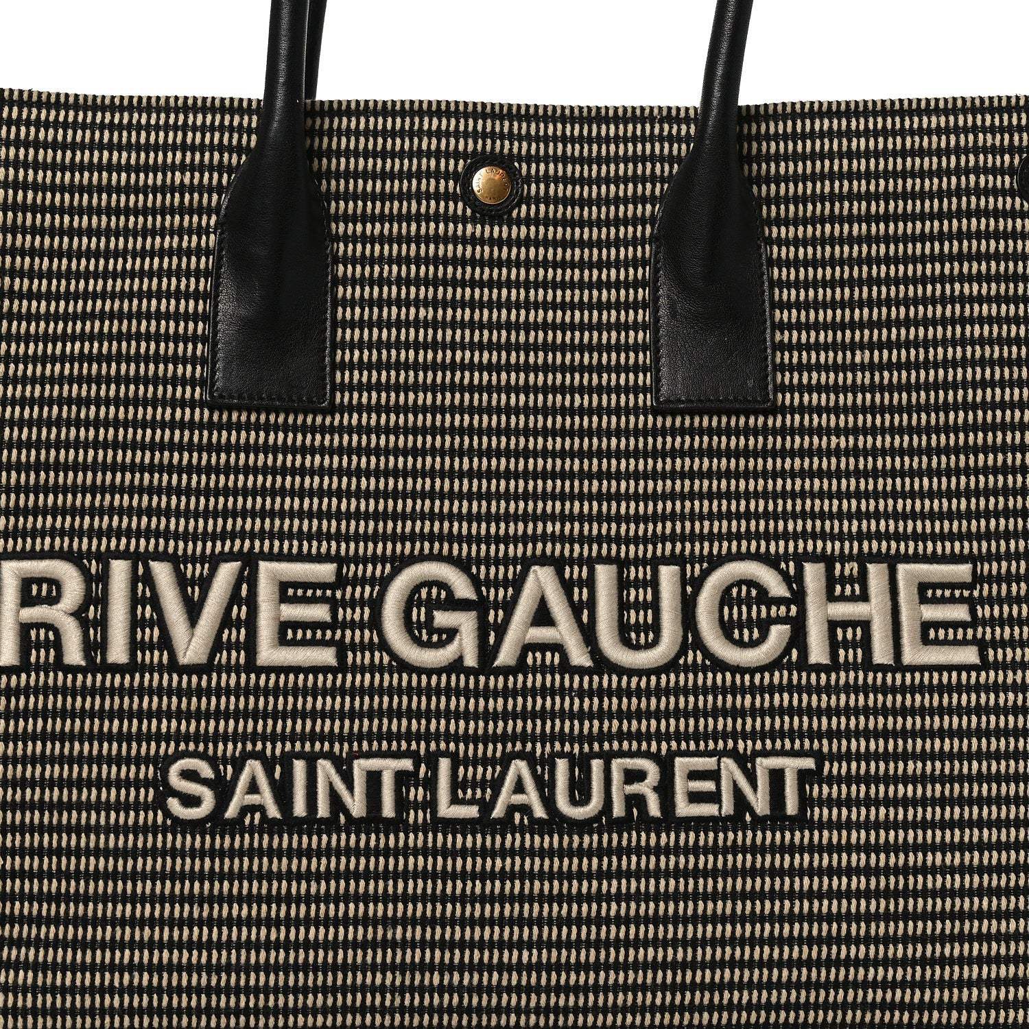 Embroidered Cotton Linen Rive Gauche Noe Tote Black Beige