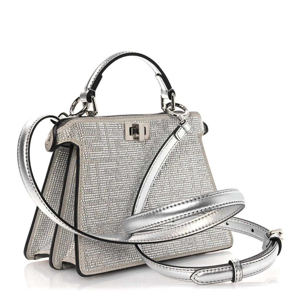 Crystal Vitello Laminato FF Petite Peekaboo I SEE U Satchel Crystal Argento
