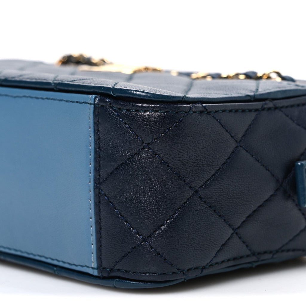 Lambskin Quilted Small In & Out Camera Case Navy Light Blue