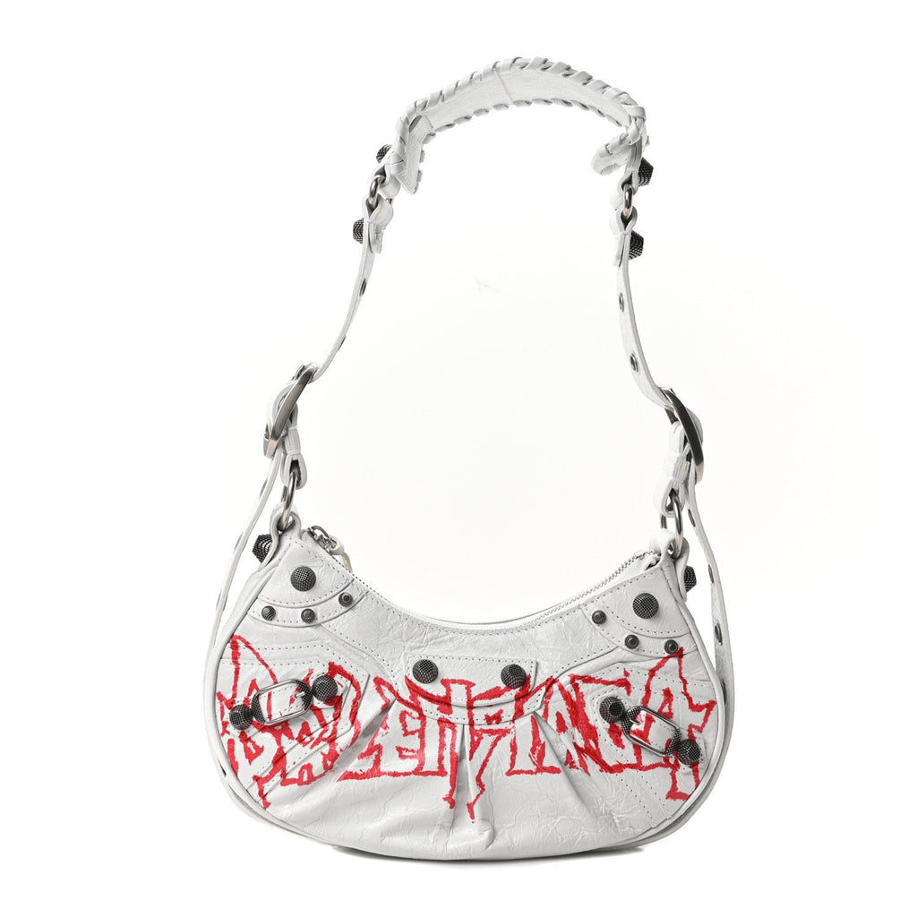 Agneau Arena Lunar New Year Graffiti Logo Le Cagole Shoulder Bag XS Optic White