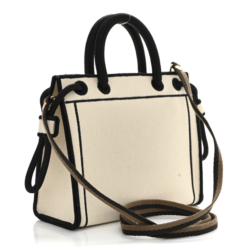 Fabric Jacquard Mini Roma Shopper Tote Natural Black