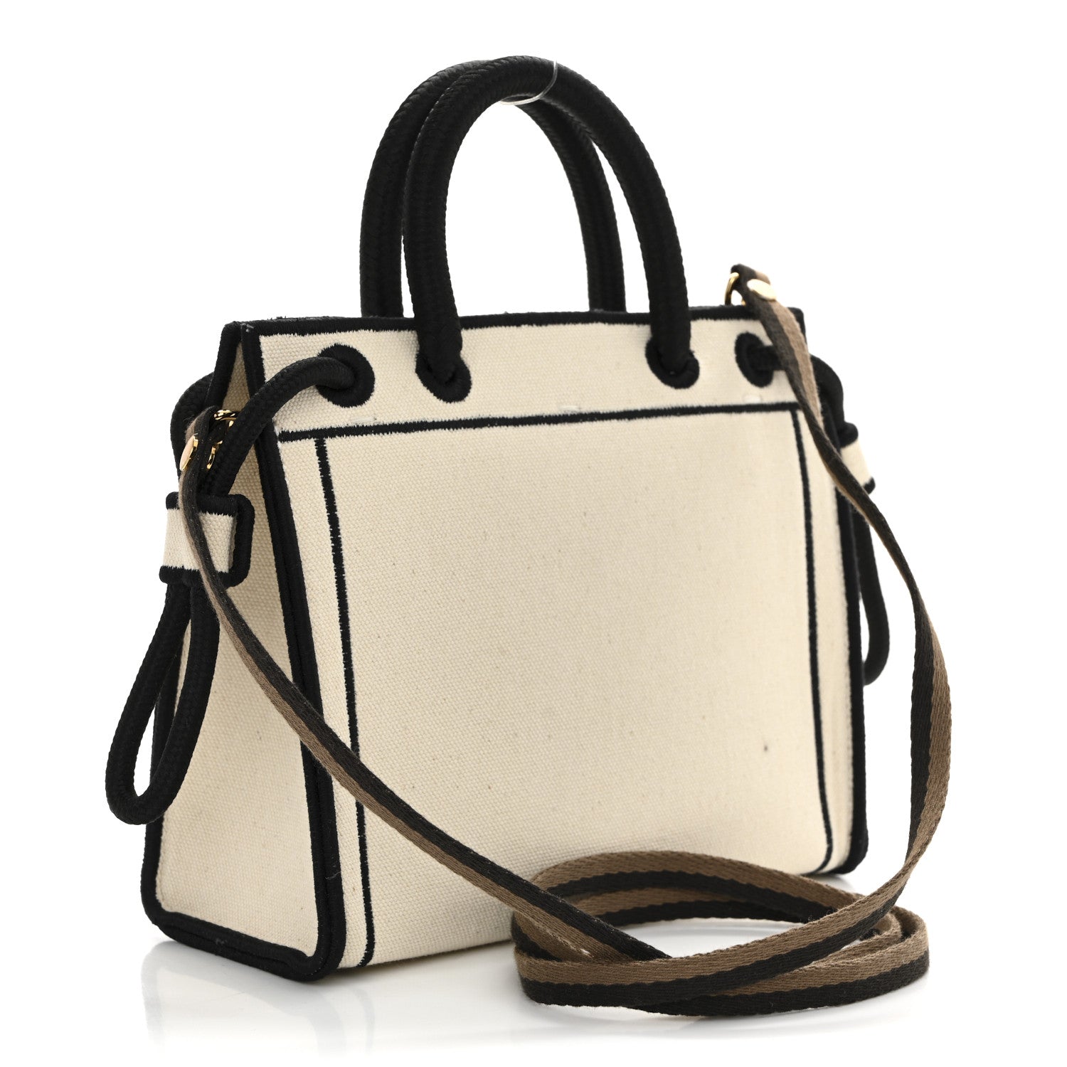Fabric Jacquard Mini Roma Shopper Tote Natural Black