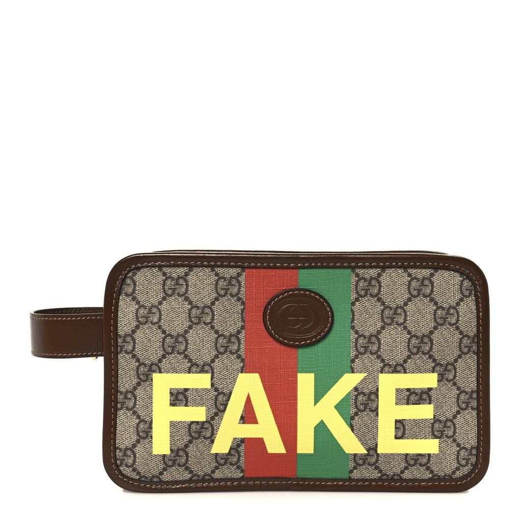GG Supreme Monogram Azalea Calfskin Fake/Not Retro Interlocking G Cosmetic Case Beige Ebony Brown Sugar
