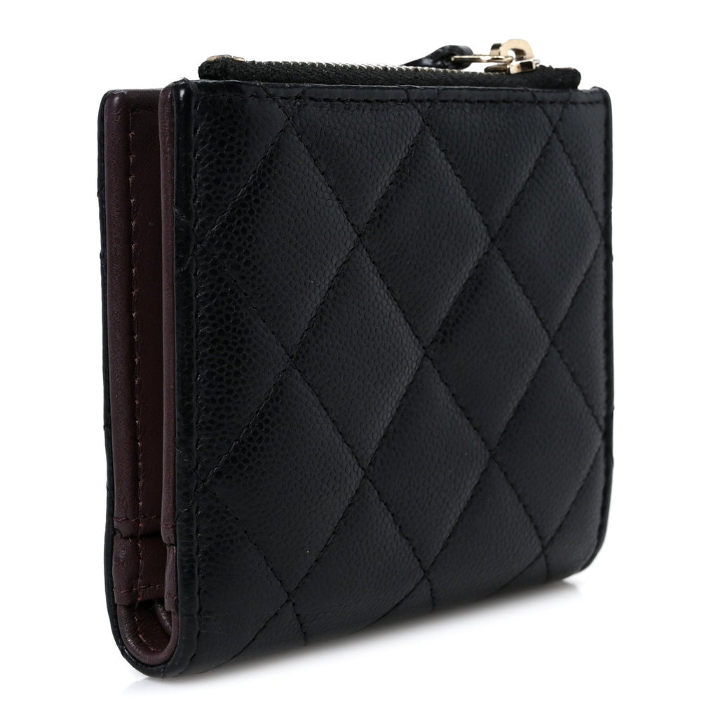 Caviar Quilted CC Zip Compact Wallet Black