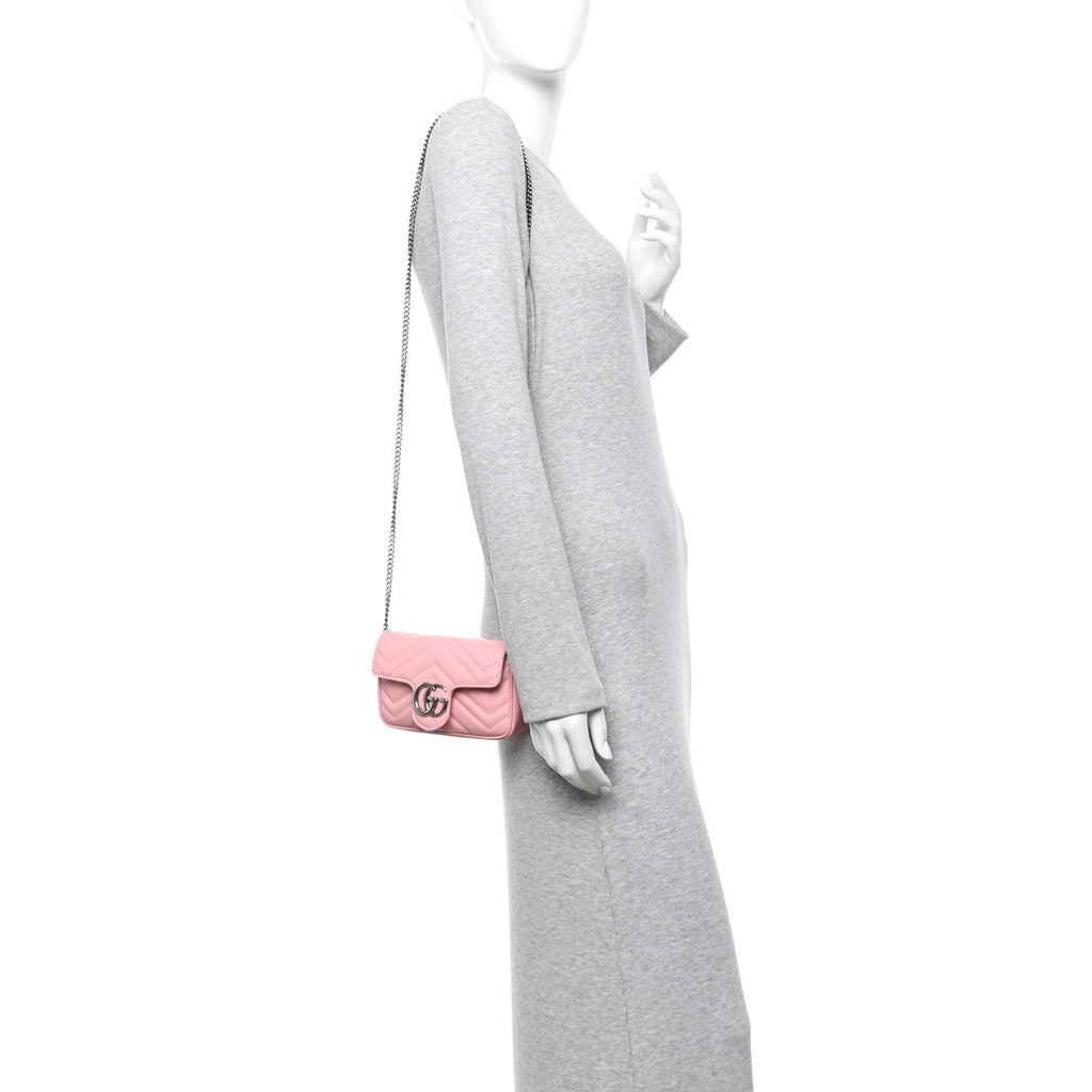 Calfskin Matelasse Super Mini GG Marmont Shoulder Bag Wild Rose