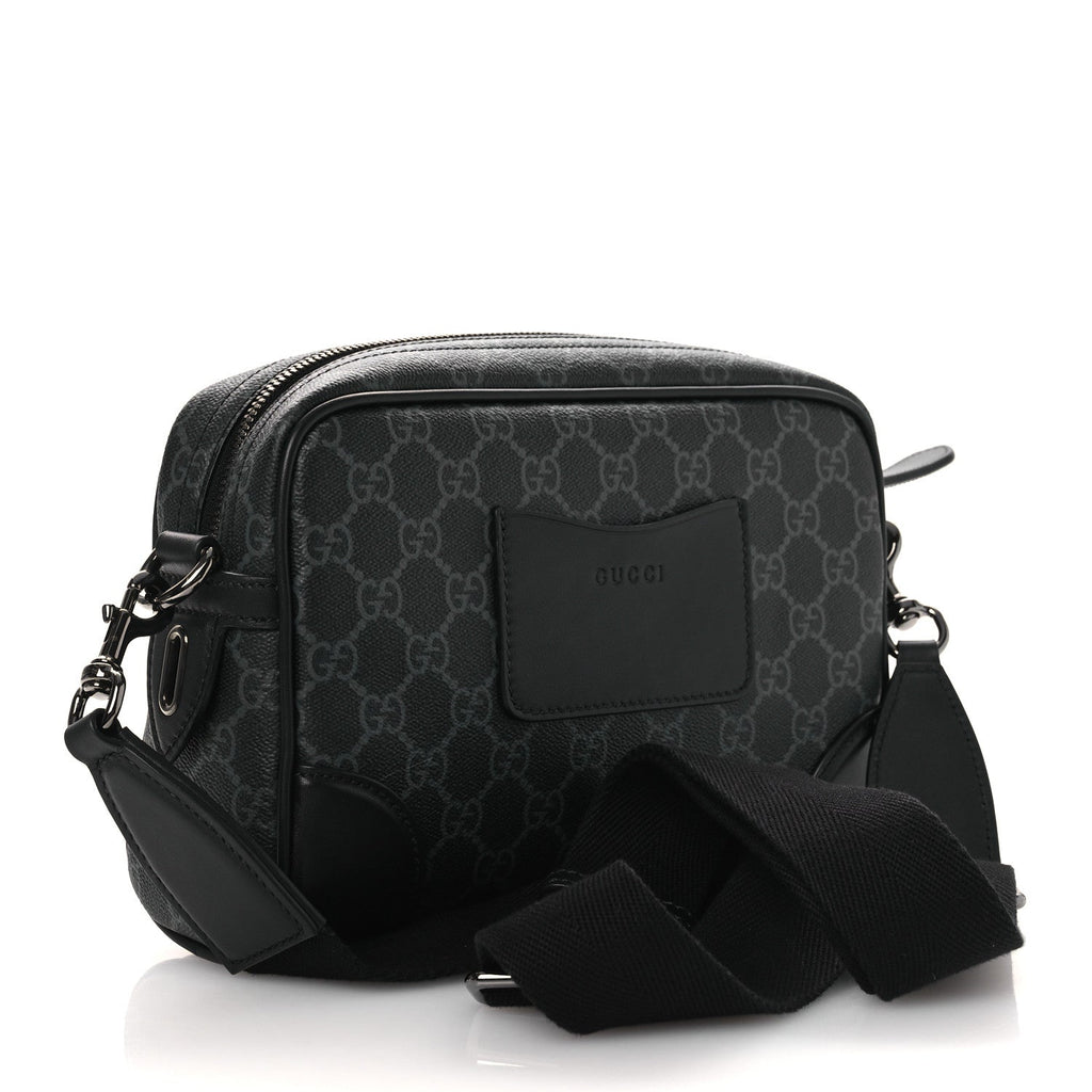 GG Supreme Monogram Textured Calfskin Emblem Small Crossbody Black