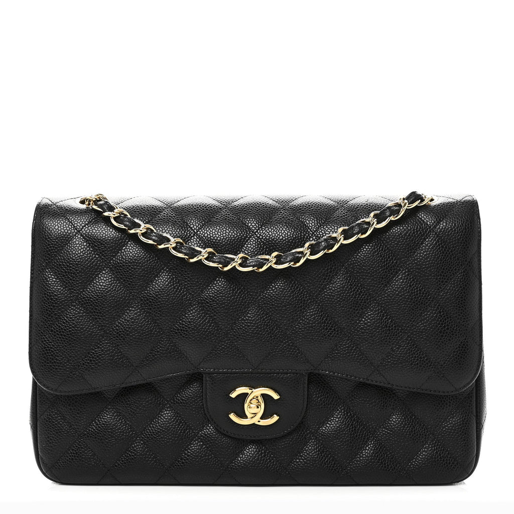 Caviar Quilted Jumbo Double Flap Black