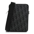 Calfskin Oblique Galaxy Perforated World Tour Messenger Pouch Black