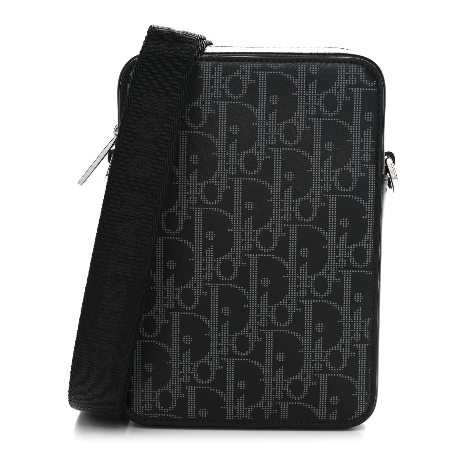 Calfskin Oblique Galaxy Perforated World Tour Messenger Pouch Black