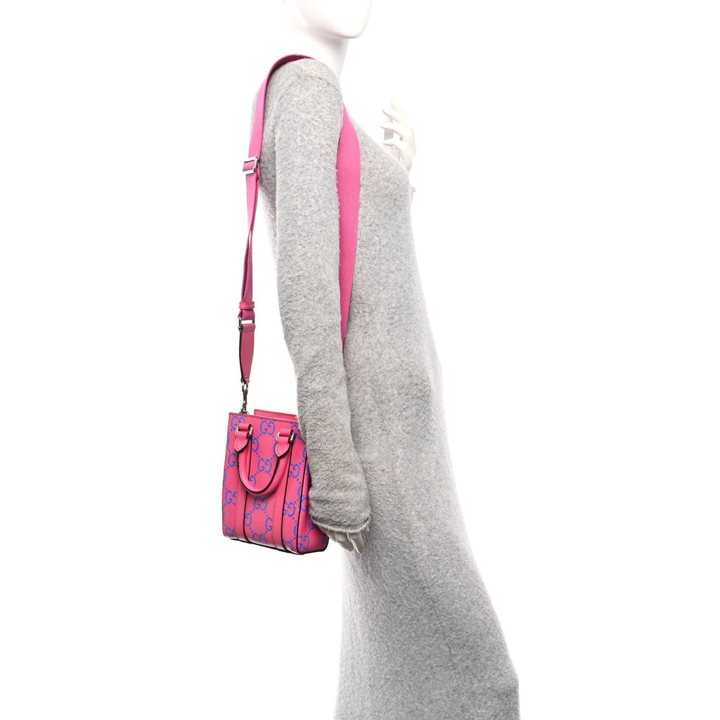 Calfskin GG Tennis Embossed Mini Tote Bag Modern Fuchsia Modern Blue
