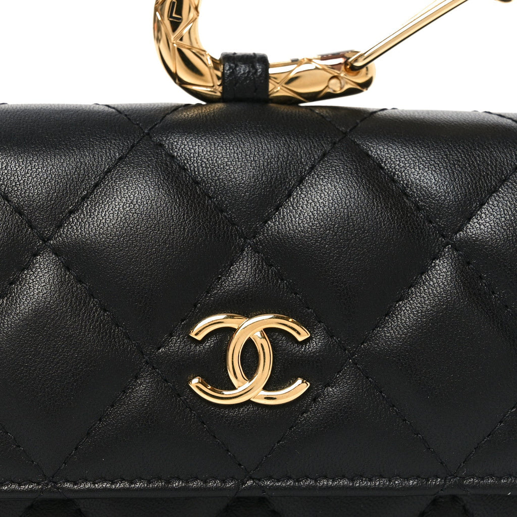 Lambskin Quilted CC Hook  Holder Black