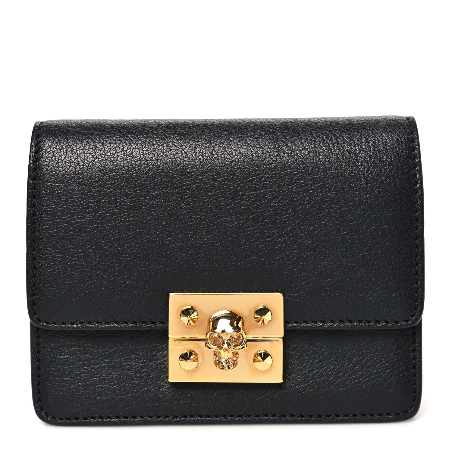 Calfskin Skull Mini Clutch Black