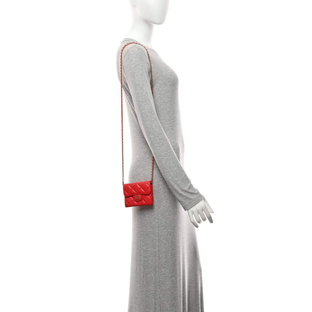 Caviar Quilted Flap  Holder On Chain Red