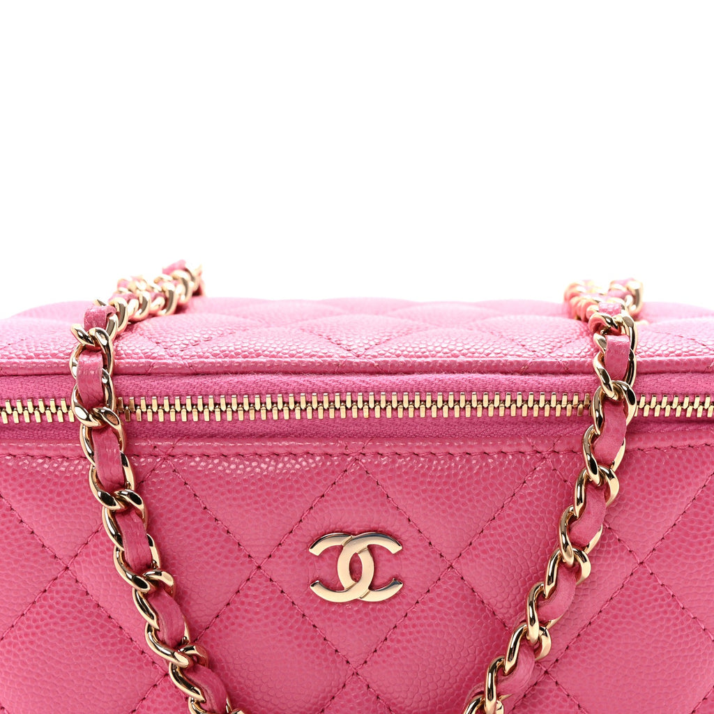 Caviar Quilted Small Vanity Case With Chain Pink