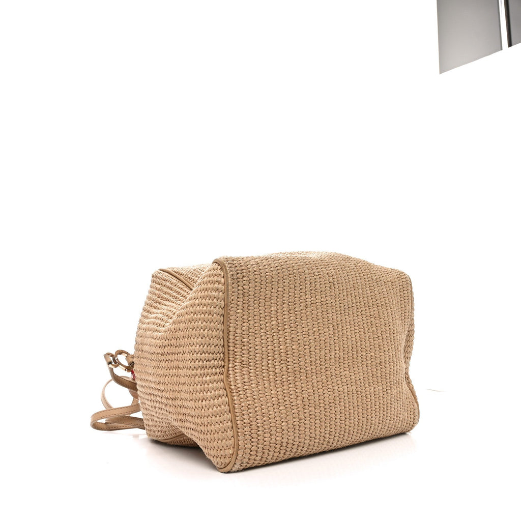 Cotton Raffia Puffy Pouch Clutch Bag