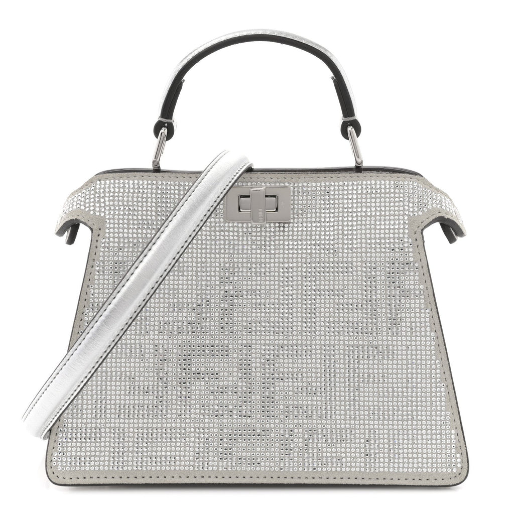 Crystal Vitello Laminato FF Petite Peekaboo I SEE U Satchel Crystal Argento