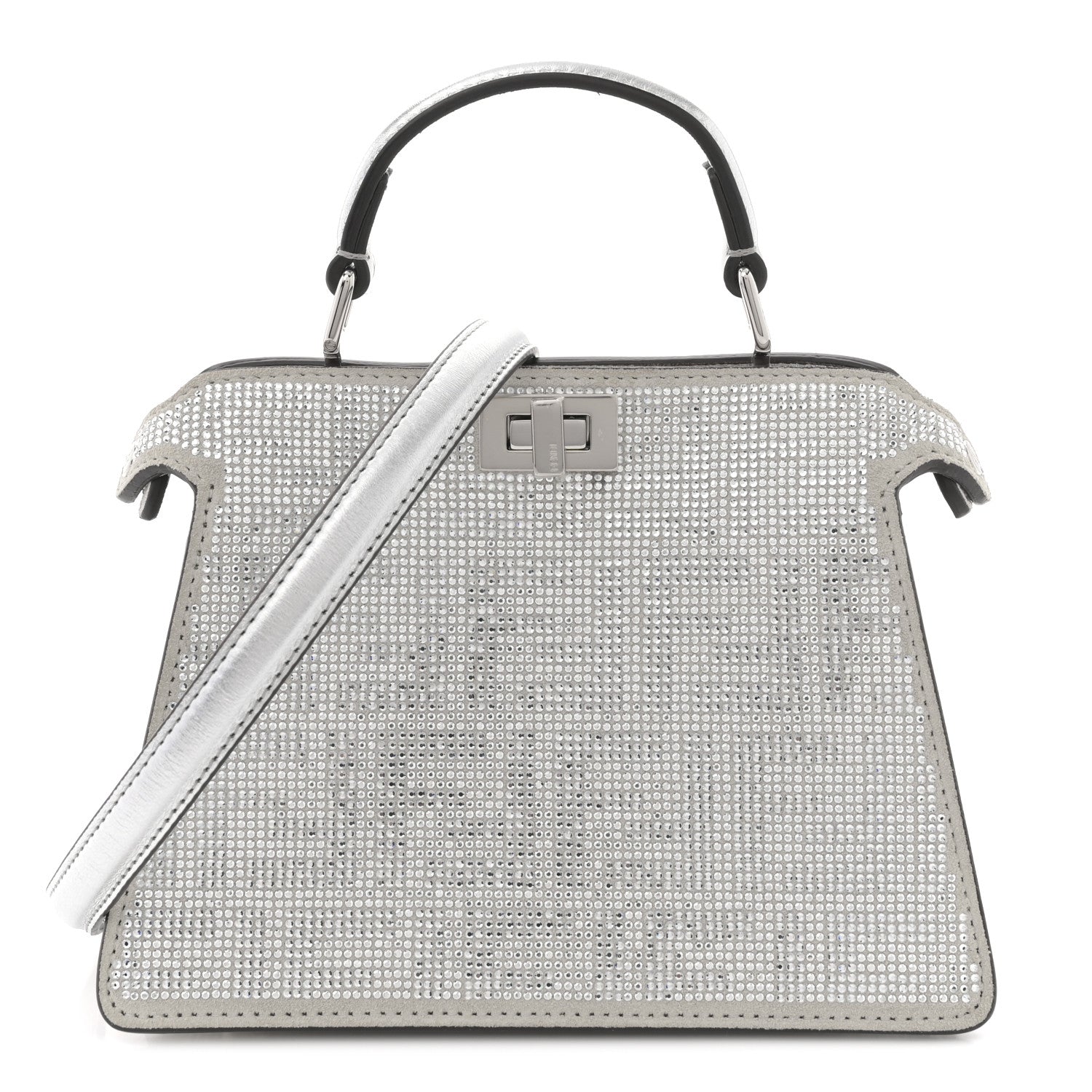 Crystal Vitello Laminato FF Petite Peekaboo I SEE U Satchel Crystal Argento
