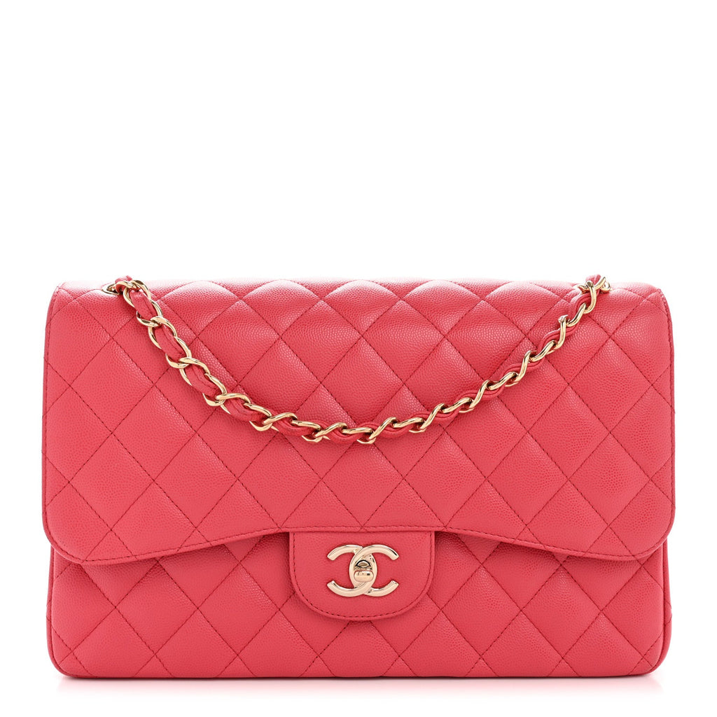 Caviar Quilted Jumbo Double Flap Dark Pink