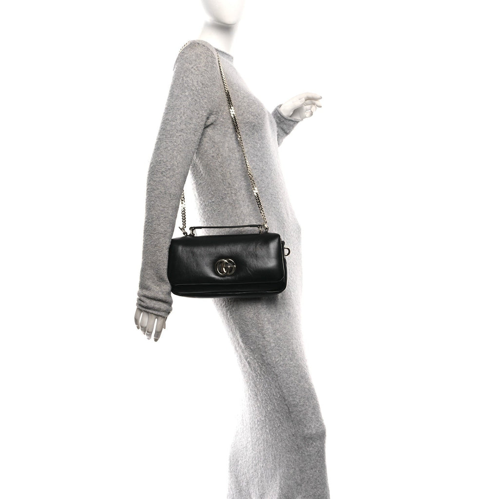 Lambskin Small GG Milano Top Handle Shoulder Bag Black