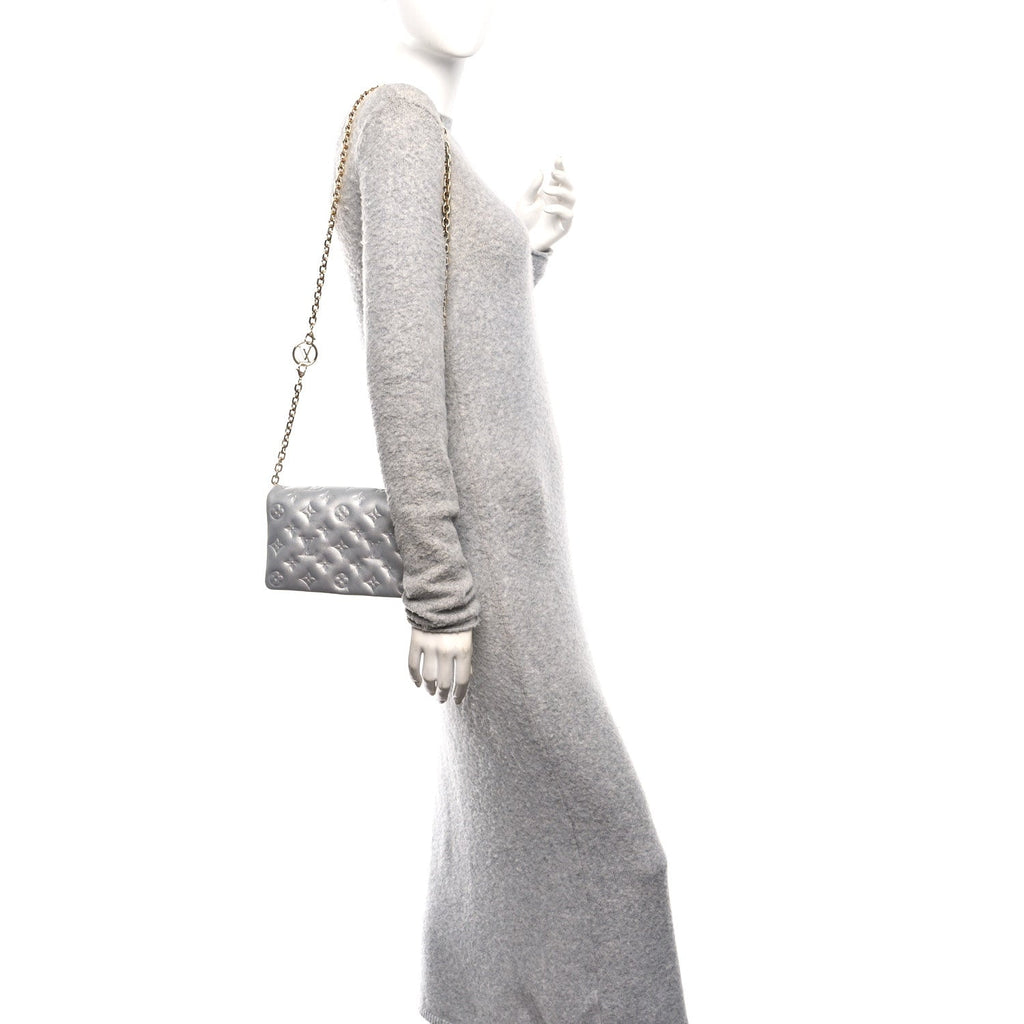 Metallic Lambskin Embossed Monogram Pochette Coussin Silver