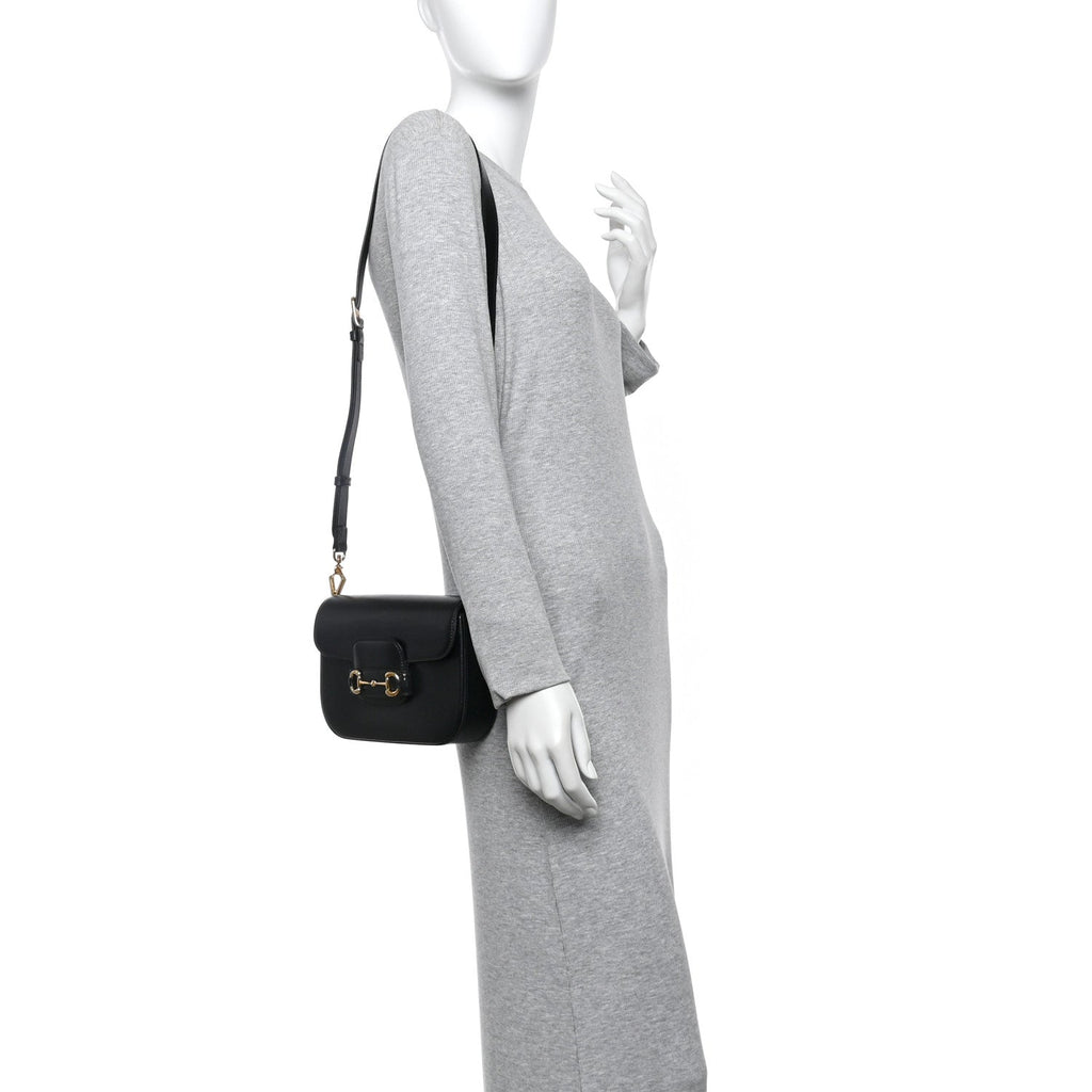 Azalea Calfskin Web Mini Horsebit 1955 Shoulder Bag Black