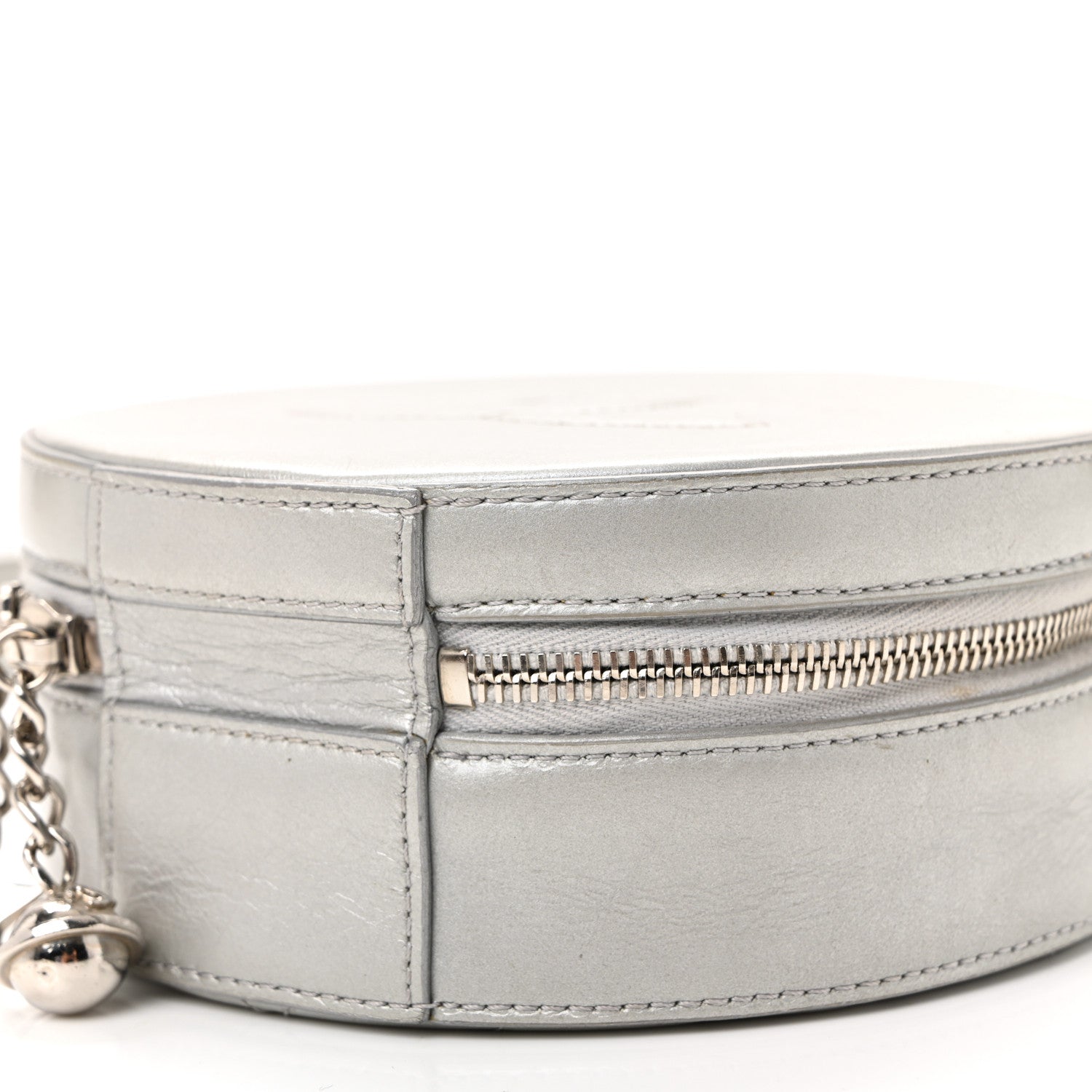 Metallic Glazed Calfskin Round As Earth Evening Bag Silver