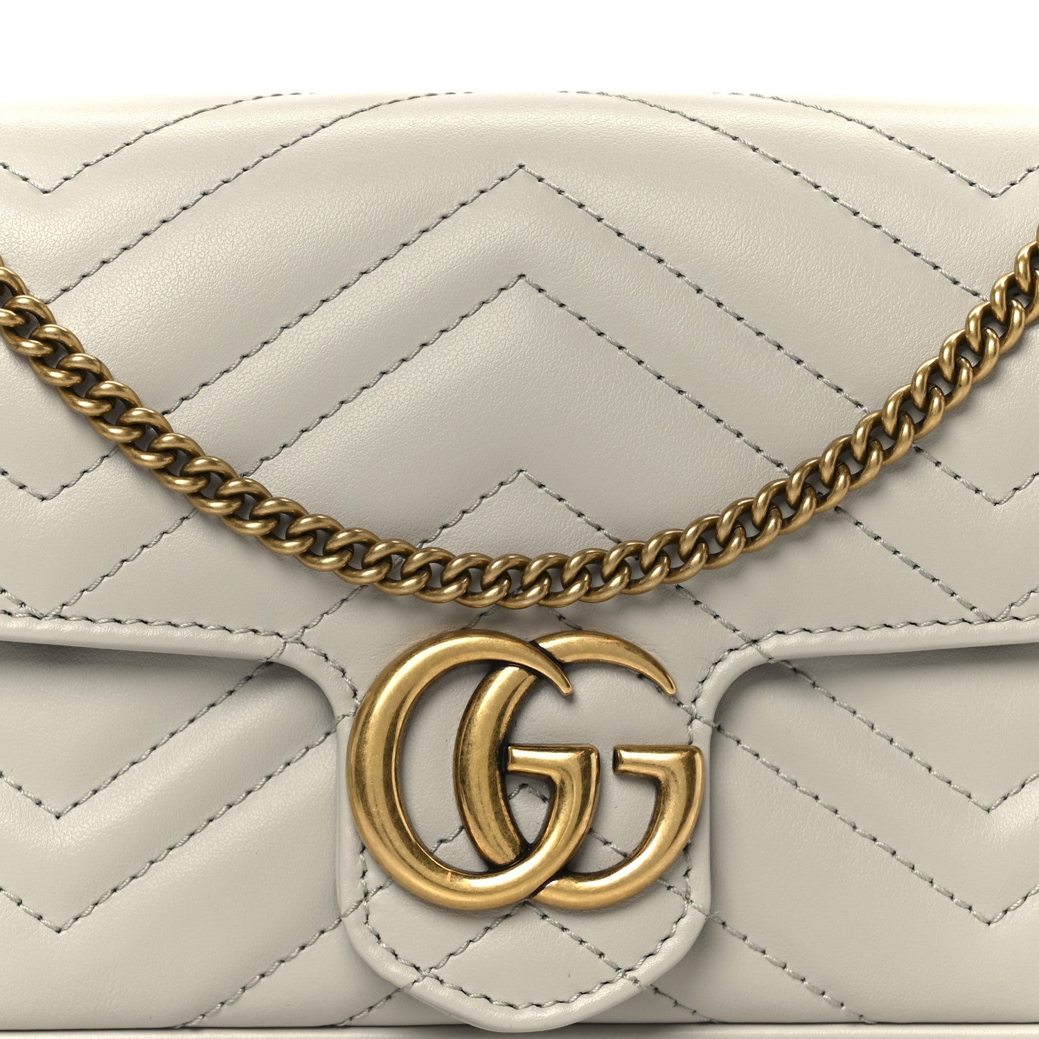 Calfskin Matelasse Mini GG Marmont Shoulder Bag With  Holder White Light Grey