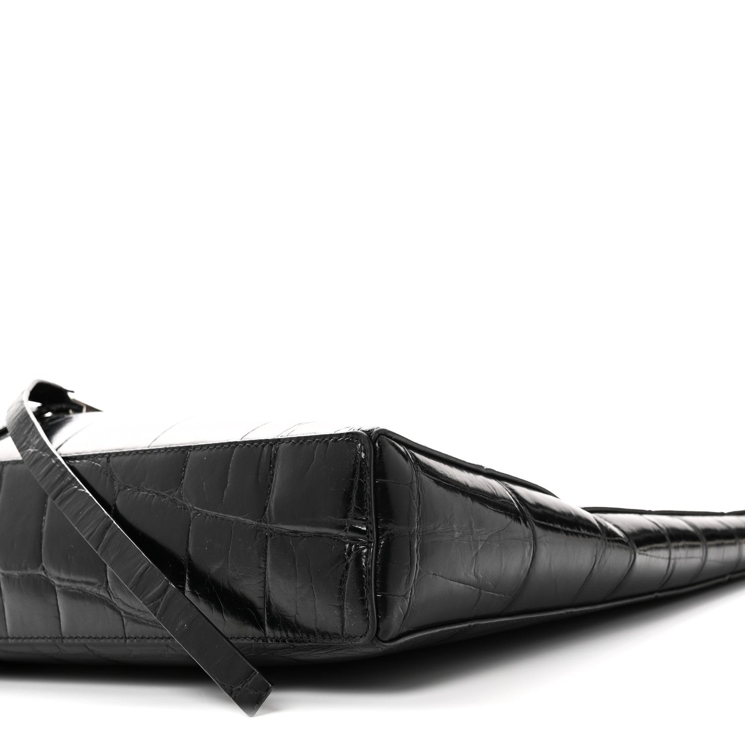 Calfskin Crocodile Embossed Large Cut Out Shoulder Bag Black