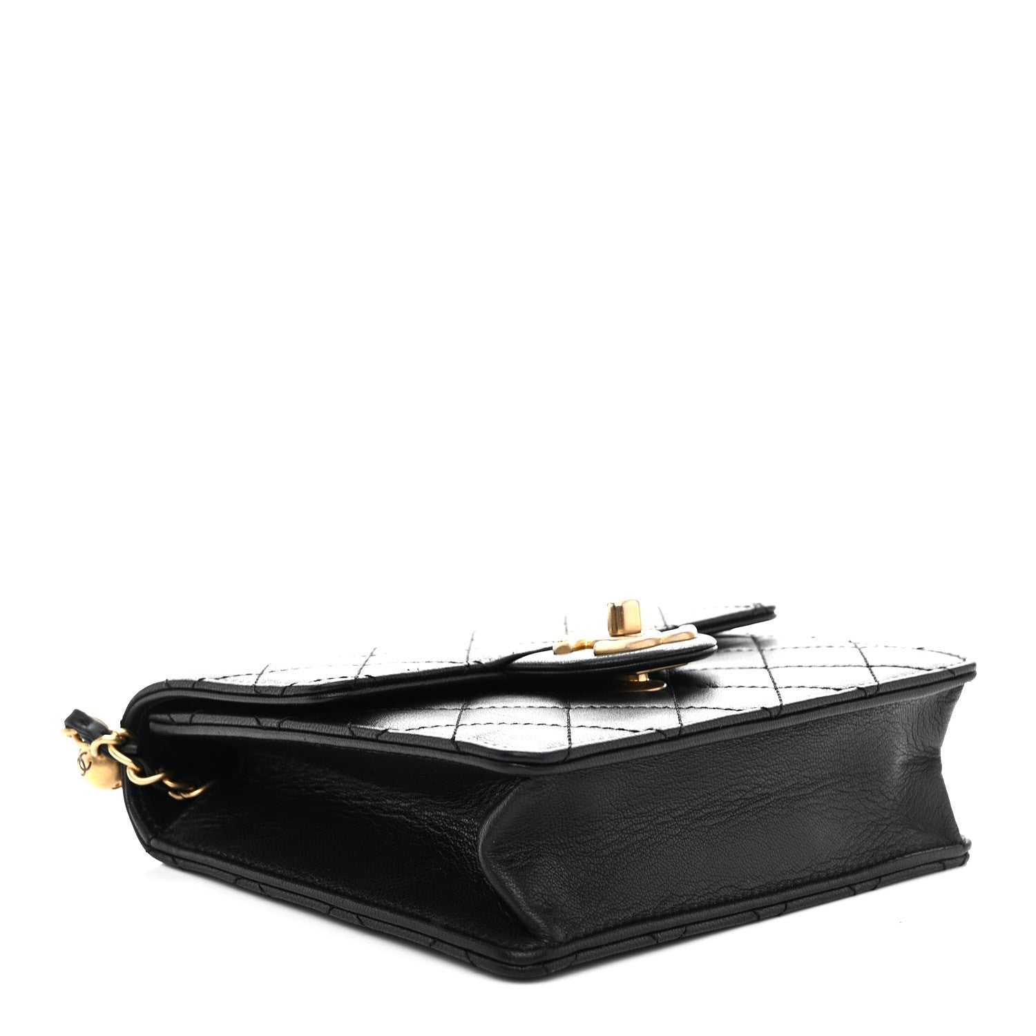 Goatskin Quilted Chic Pearls Flap Black