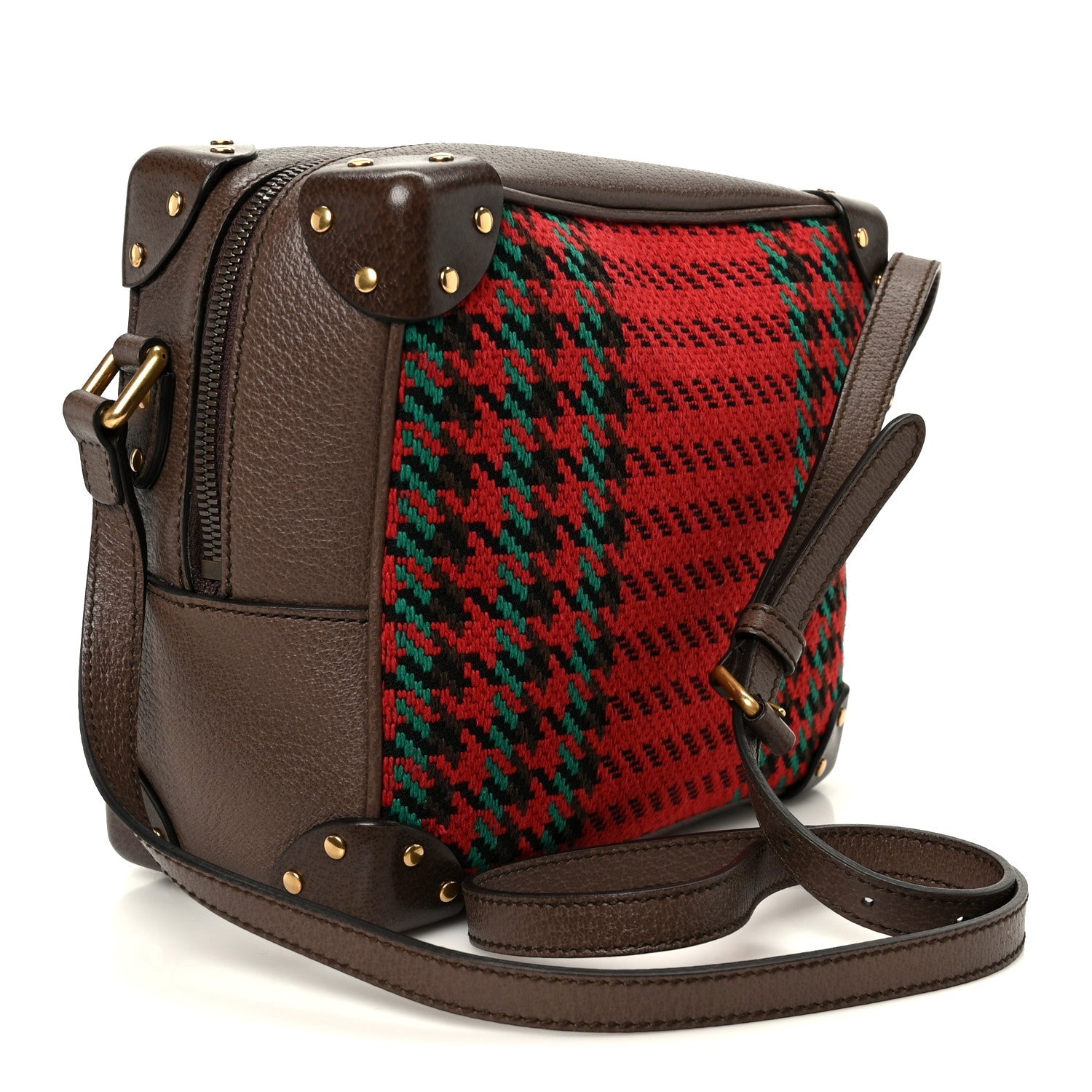 Cotton Wool Textured Calfskin Houndstooth Woven Square Messenger Bag Red Green Ivory Multicolor New Acero