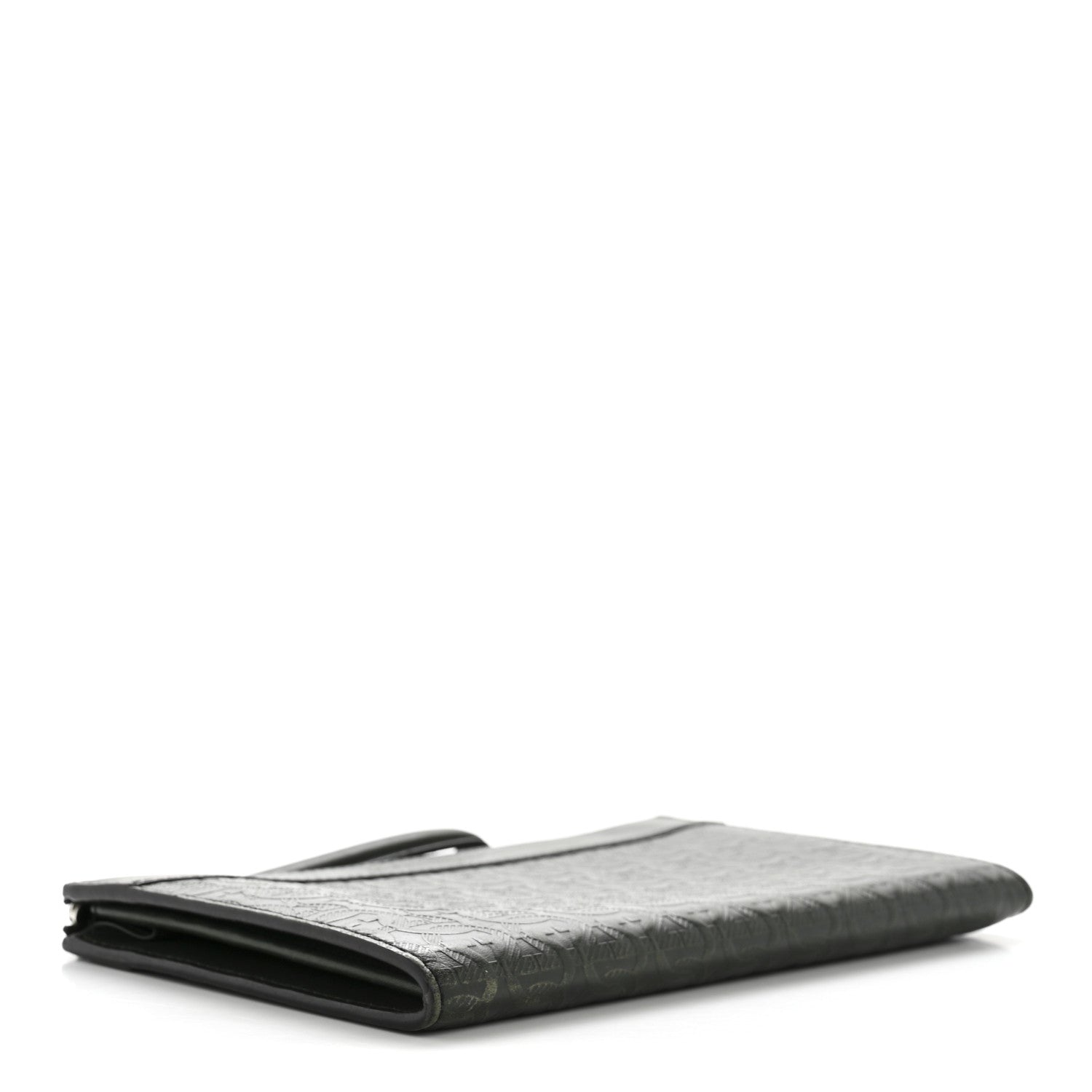 Calfskin Gancini Embossed Wristlet Clutch Dark Green