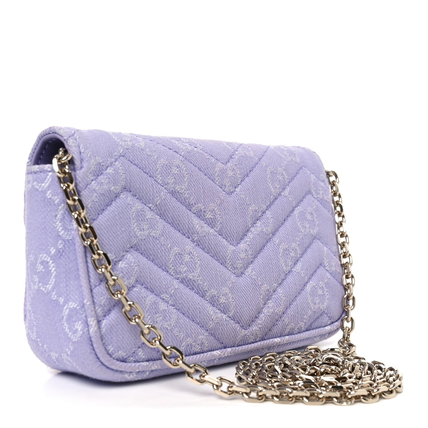 Denim GG Monogram Mini GG Marmont Shoulder Bag Light Purple