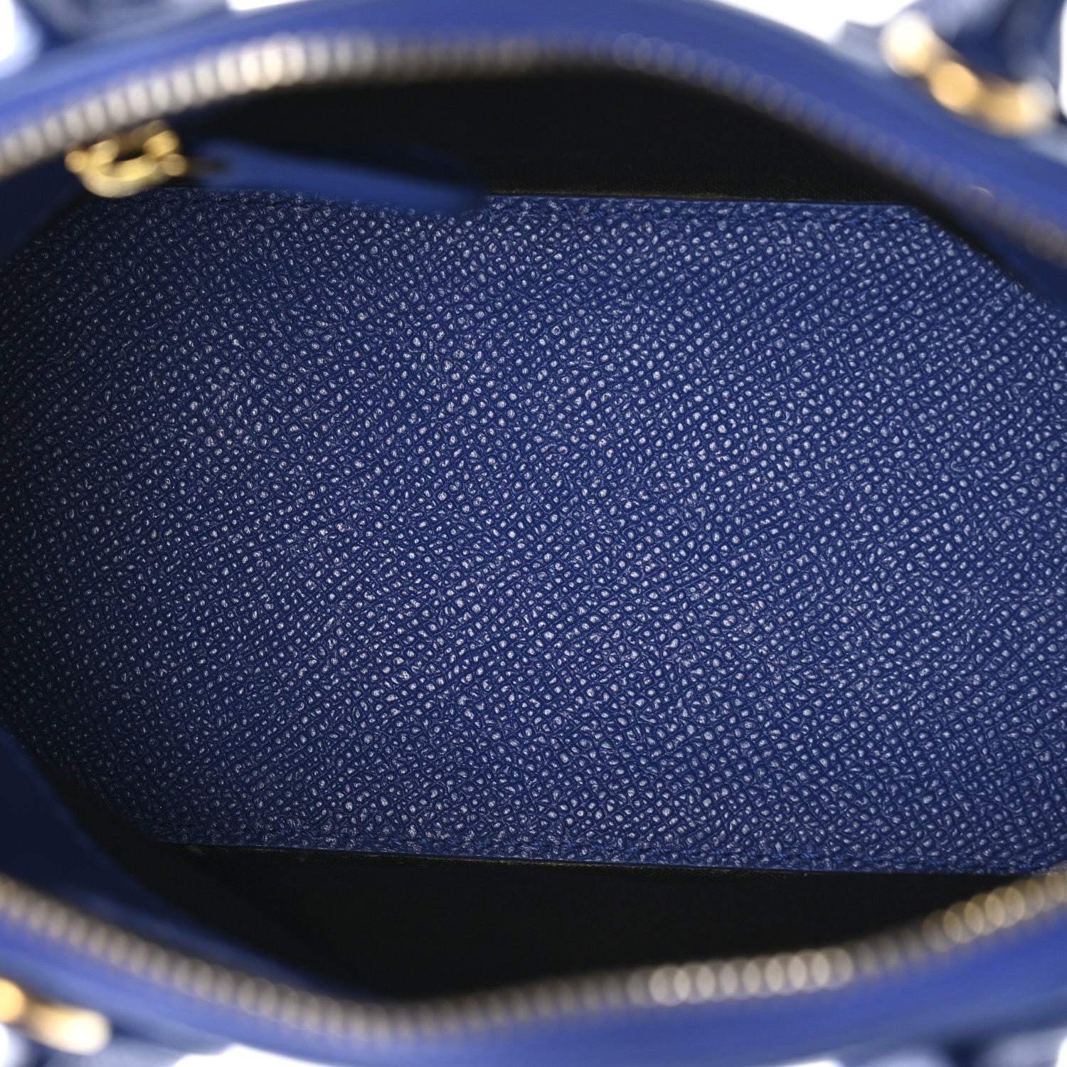 Signature Grained Calfskin Logo XXS Ville Top Handle Bag Bleu Roi White