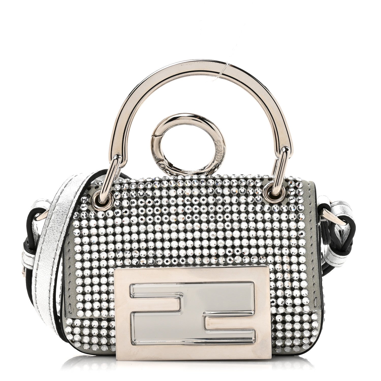 Nubuck Crystal Catalan Mirror Nano Maxi Buckle Baguette Charm Pietra Argento