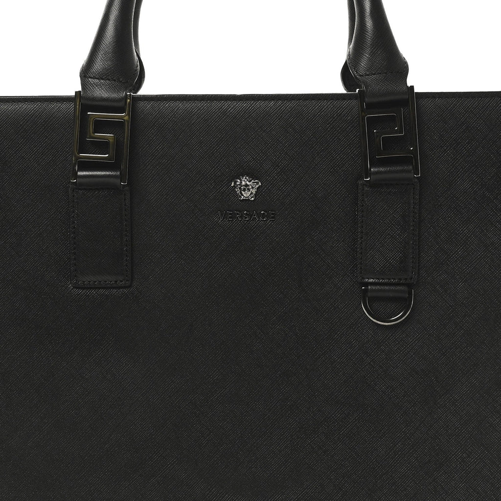 Saffiano Medusa Top Handle Briefcase Black
