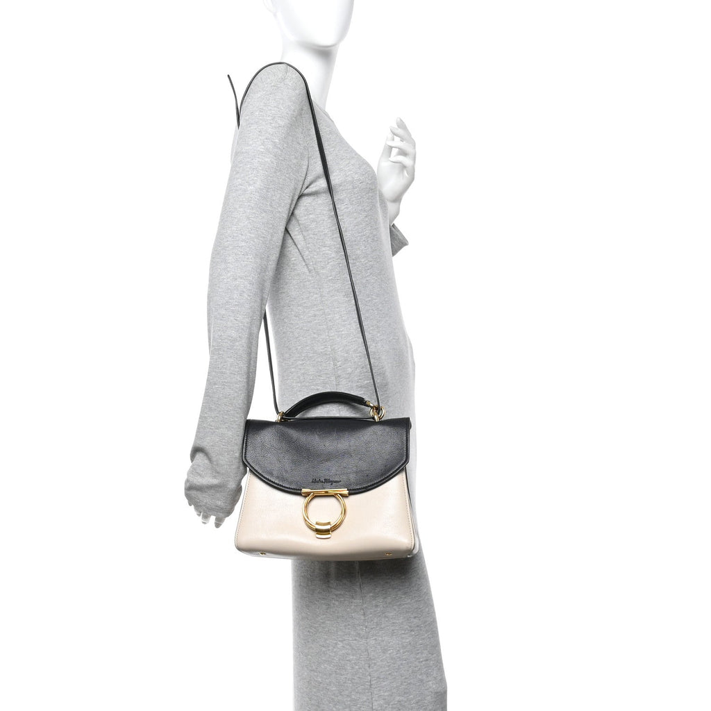 Calfskin Small Margot Top Handle Satchel Bone Black