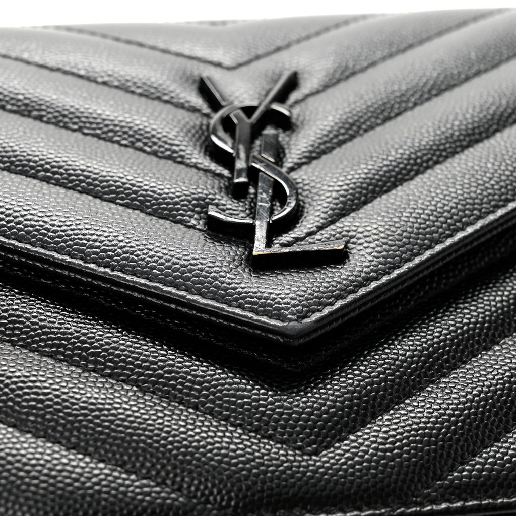 Grain De Poudre Matelasse Chevron Monogram Monochrome Envelope Chain Wallet Black