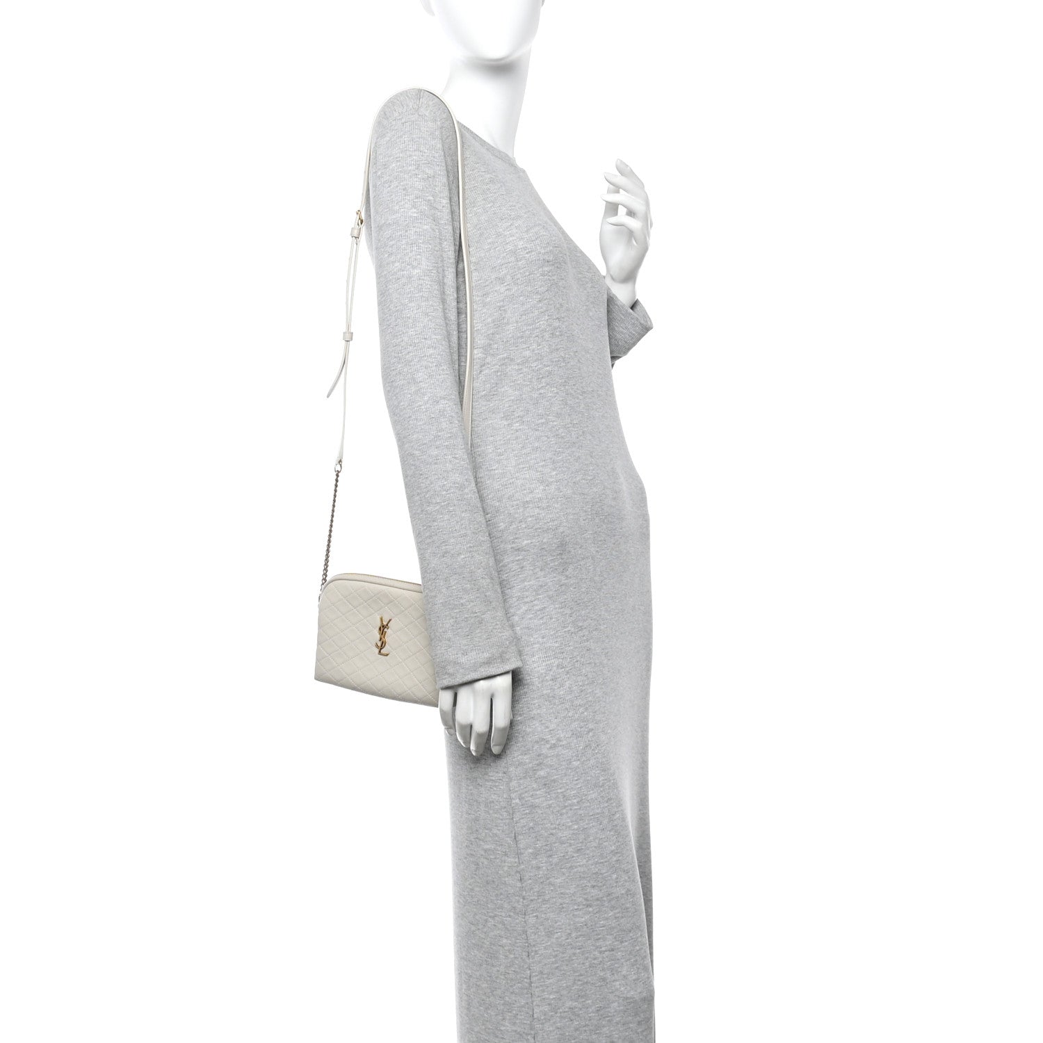 Lambskin Quilted Gaby Zipped Pouch Crema Soft